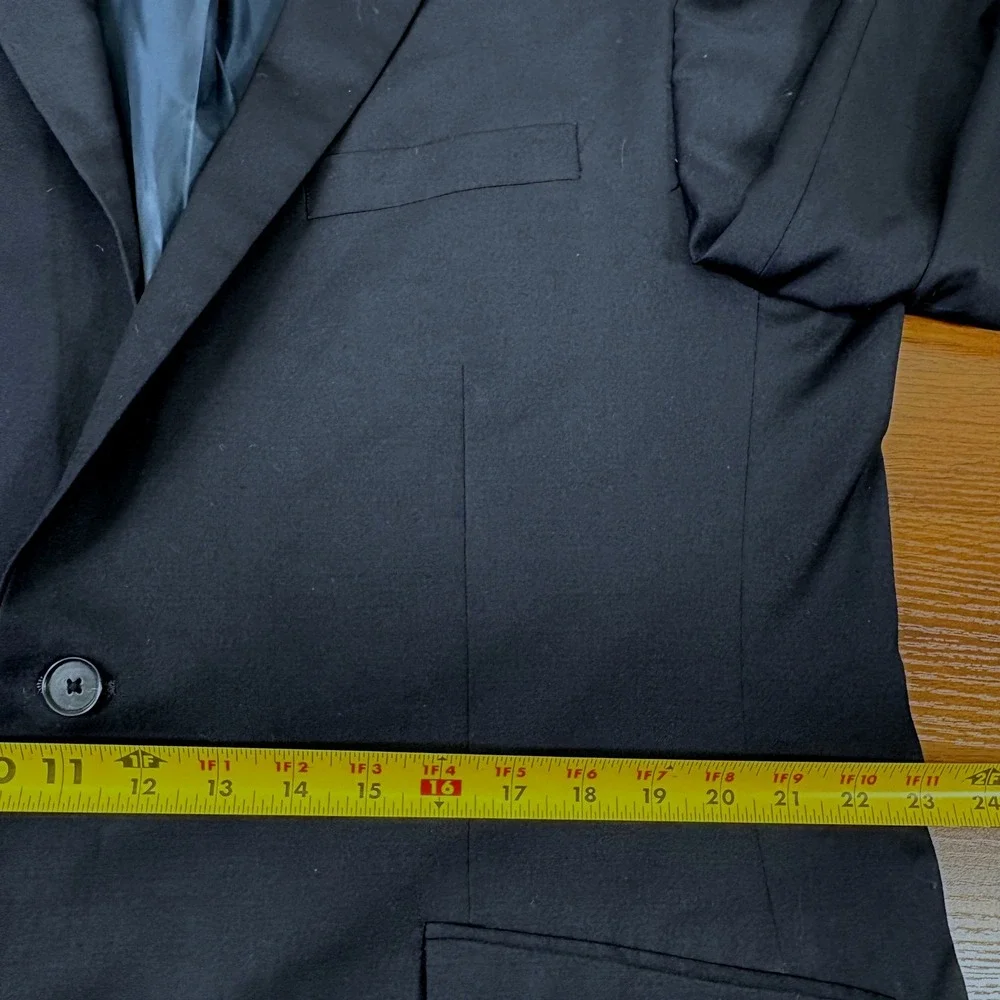 Kenneth Cole Suit Jacket Mens 46R Black Wool Blend Two Button Blazer Corpcore